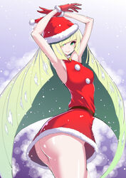 armpits ass blonde_hair christmas christmas_outfit green_eyes half_dressed lusamine_(pokemon) pokemon pokemon_sm red_clothing snow tagme yamada_gogogo