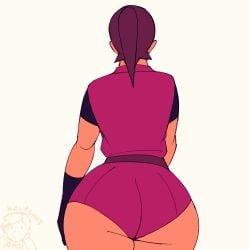animated ass ass_focus black_gloves brown_hair cdlum claire_redfield leon_scott_kennedy resident_evil resident_evil_2 shocked viewed_from_behind walking