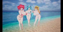 2d 2d_(artwork) 3girls ahoge akita_neru areola_slip areolae arm_under_breasts artist_request beach belly big_breasts bikini blue_eyes blue_hair blush breasts breasts_bigger_than_head cleavage curvaceous curvy curvy_female curvy_figure double_v fanloid female female_only gigantic_breasts hair_ornament hand_on_hip hatsune_miku hatsune_miku_(collared_bikini) headgear hourglass_figure huge_breasts kasane_teto large_breasts massive_breasts micro_bikini more_at_source navel ocean peace_sign pixel_art plump plump_breasts plump_thighs ponytail red_eyes red_hair skindentation slim_waist small_waist striped_bikini sunglasses sunglasses_on_head thick_thighs thighhighs thighs triple_baka_(vocaloid) twin_drills twintails underboob utau vocaloid voluptuous voluptuous_female wide_hips yellow_eyes yellow_hair