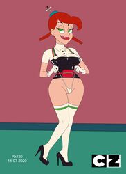 alternate_version_available aunt_grandma cartoon_network green_eyes high_heels licking_lips logo looking_at_viewer medium_breasts no_pants pigtails propeller_hat pulling_up_panties red_hair round_teeth rx120 string_panties suspenders thighhigh_stockings twitter uncle_grandpa