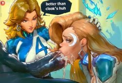 1boy 2girls ai_generated assisted_fellatio black_body black_penis blonde_female blonde_hair blonde_hair_female blowjob blowjob_face blue_eyes cum cum_in_mouth cum_inside cum_leaking cum_leaking_out_of_mouth cumming cumming_in_mouth dagger dagger_(marvel) dagger_(marvel_rivals) dark-skinned_male dark_penis dark_skin earrings ejaculation fellatio female honey_blonde_hair invisible_woman invisible_woman_(marvel_rivals) looking_at_another lucakp male marvel marvel_comics marvel_rivals massive_penis patreon patreon_link patreon_logo patreon_url patreon_username pleasure_face simple_background sitting smirk sucking sue_storm susan_storm tagme text text_box text_bubble venom venom_(marvel) venom_(marvel_rivals)