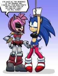 absurd_res amy_rose anthro arms_above_head bodily_fluids bound clothed clothing crop_top cybernetics cyborg dialogue dominant dominant_female duo eulipotyphlan eyelashes female female/female finger_fuck fingering footwear genital_fluids hands_tied hedgehog hi_res knock-kneed lettuce_(artist) machine mammal mtf_crossgender panties panties_down partially_clothed pussy robot rule_63 rusty_rose sega shirt shoes smile sonic_(series) sonic_prime sonic_the_hedgehog sonic_the_hedgehog_(series) sonica_the_hedgehog sonique_the_hedgehog speech_bubble topwear underwear underwear_down vaginal_fluids vaginal_penetration vulva