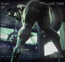 big_ass big_breasts big_thighs bubble_butt canine cartoonwizzard furry furry_ears furry_female furry_tail larger_female leaning_down long_hair looking_back mal0 presenting_hindquarters ready_to_fuck recording saliva scp-1471 scp-1471-a scp-1471-a_(scrag) scp_foundation scrag_boy showing_ass skull_head sweating vhs vhs_filter waiting_for_sex