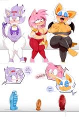 3girls amy_rose blaze_the_cat different_sizes_dildo jinusenpai orgasm rouge_the_bat sonic_(series)