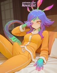 1futa 2025 ai_generated artist_name futanari hi_res high_quality high_resolution highres league_of_legends neeko novalust orange_eyes orange_pants orange_shirt patreon patreon_username purple_hair solo stable_diffusion watermark