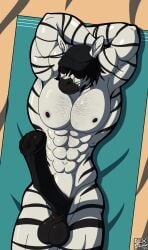 abs absurd_res animal_genitalia animal_penis anthro ash_larson balls beach black_nipples black_penis equid equine equine_genitalia equine_penis eyewear genitals hi_res male mammal muscular muscular_male nipples nx-42 outside pecs penis sheath solo stripes sunglasses zebra