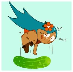 accurate_art_style ass blue_hair censored cookie_run cucumber fangs hissing pussy soff_doll tagme tiger_lily_cookie uncensored