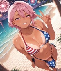 4th_of_july ai_art ai_generated american_flag american_flag_bikini balls_under_clothes beach bikini bikini_bottom bikini_top bulge bulge_in_swimsuit bulge_through_clothing bulge_under_clothes civitai cleavage clenched_teeth dandadan dickgirl dickgirl_only fireworks futa_only futanari hi_res highres huge_balls huge_cock looking_at_viewer patreon peace_sign penis penis_bulge pink_eyes pink_hair self_upload selfie selfie_pose shiratori_aira_(dandadan) side-tie_bikini side_boob smug smug_face solo stable_diffusion swimsuit swimwear tan_body tan_skin tanline tanned yuckle