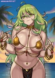 1girls beach belly_dancer belly_dancer_outfit femsub green_eyes green_hair harem_girl harem_outfit large_breasts loincloth long_hair my_hero_academia redjet seaside slave slave_outfit slavegirl submissive_female tooru_hagakure willing_sub