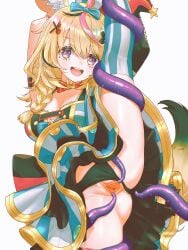 :d absurdres ahoge animal_ear_fluff animal_ears anversailles arm_strap armpits arms_up asymmetrical_legwear black_hair black_panties blonde_hair blue_bow blue_skirt blue_thighhighs bow bowtie braid breasts cleavage clitoris clothing_aside commentary commission double-parted_bangs facial_mark female female_pubic_hair fox_ears fox_girl fox_tail hair_between_eyes hair_ornament hair_over_shoulder hairbow hairclip hat heart heart-shaped_pupils highres holding_own_leg hololive imminent_penetration jester_cap layered_skirt leg_lift long_hair looking_at_viewer mark_under_eye miniskirt mismatched_legwear multicolored_hair omaru_polka omaru_polka_(1st_costume) open_mouth panties panties_aside pink_hair pink_thighhighs pubic_hair purple_eyes pussy red_bow red_bowtie shirt side_braid simple_background single_braid skirt sleeveless sleeveless_shirt smile solo split spread_pussy standing standing_on_one_leg standing_split streaked_hair striped_clothes striped_skirt striped_thighhighs symbol-only_commentary symbol-shaped_pupils tail teeth tentacle thighhighs tilted_headwear traditional_bowtie uncensored underwear upper_teeth_only variant_set vertical-striped_clothes vertical-striped_skirt vertical-striped_thighhighs virtual_youtuber white_background x_hair_ornament