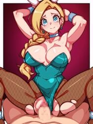 1boy alternate_costume animal_ears anklet aqua_leotard arms_behind_head bianca_(dq5) black_pantyhose blonde_hair blue_eyes border bracelet braid breasts censored choker clothing_aside commentary_request covered_navel cowgirl_position dragon_quest dragon_quest_v earrings fake_animal_ears female fishnet_pantyhose fishnets gradient_background groin_tendon highres jewelry large_breasts leotard leotard_aside looking_at_viewer mimizunooka mosaic_censoring paid_reward_available pantyhose partial_commentary playboy_bunny pov rabbit_ears red_background sex single_braid smile solo_focus sphere_earrings spread_legs straddling straight strapless strapless_leotard sweat tears torn_clothes torn_pantyhose vaginal_penetration variant_set white_border