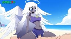 cowgirl_position dolphin_shorts emily_(hazbin_hotel) ends34 female female_focus hazbin_hotel sex shorts sports_bra spots