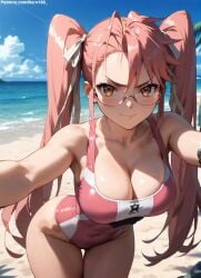 1girls 2d ai_generated ass athletic athletic_female bare_shoulders beach belly big_breasts breasts chest cleavage curvy curvy_figure cute cute_face detailed eyelashes eyeshadow female female_focus female_only fit fit_female focus from_above glasses high-angle_view high_quality highschool_of_the_dead hips huge_breasts large_breasts legs light-skinned_female light_skin lips lipstick looking_at_viewer makeup mascara midriff navel nero100 one-piece_swimsuit orange_eyes outdoors pale-skinned_female pale_skin pink_hair posing sagging_breasts saya_takagi seductive seductive_look selfie stable_diffusion swimsuit swimwear thick_thighs thighs twintails wide_hips yellow_eyes