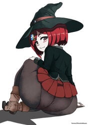 1girls :3 ass big_ass big_butt blush danganronpa danganronpa_v3 female female_only huge_ass large_ass leggings massive_ass panties pantyhose red_hair shimetta_masuta shortstack skirt solo solo_female solo_focus thick_thighs wide_hips witch witch_hat yumeno_himiko