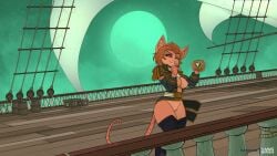 2025 alternate_species anthro big_breasts black_clothing black_legwear black_thigh_highs breasts brown_hair buckteeth captain_amelia clothing disney female fur genitals hair hi_res holding_object legwear mammal murid murine nipples orange_body orange_fur rat red_eyes rodent ship skaven solo tail teeth thigh_highs treasure_planet vehicle vulva warhammer_(franchise) watercraft yawg