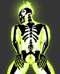 ass ass_focus asshole back_view creature_commandos dc dc_comics dcu doctor_phosphorus flame gay gay_male green_body green_fire green_skin male sadboygum skeleton spreading yaoi