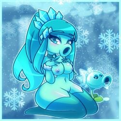 1girls anthro anthrofied ass breasts breasts female flora_fauna peashooter_(pvz) plant plant_girl plant_humanoid plantie plants_vs._zombies plants_vs_zombies popcap_games pussy slv_rbz snow_pea_(pvz)