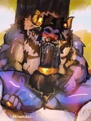 3:4 absurd_res accessory anthro autofellatio balls beard belly black_beard black_facial_hair black_hair blush bodily_fluids body_hair bovid bovine cattle closed_eyes cock_ring drooping_ears ear_piercing ear_ring facial_hair fellatio flustered fur genital_fluids genitals hair hairy_balls hi_res holding_balls holding_leg holding_thigh horn humanoid jewelry kikiamnikiely leaking_precum male mammal masturbation oral oral_masturbation penile penile_masturbation penis penis_accessory penis_jewelry piercing precum purple_body purple_fur ring_piercing sex sitting sitting_on_ground solo spread_legs spreading white_belly yellow_horn