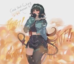 black_hair breasts english_text enjoying_farting fart fart_fetish farting female holding_nose jane_doe_(zenless_zone_zero) melonarts2_(artist) tail zenless_zone_zero
