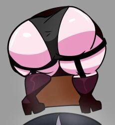 ass ass_focus back bubble_butt friday_night_funkin friday_night_funkin_mod grey_background panties pov pov_male sarvente_(dokki.doodlez) sarvente_(friday_night_funkin) thick_ass thick_thighs thighhighs twitter_username