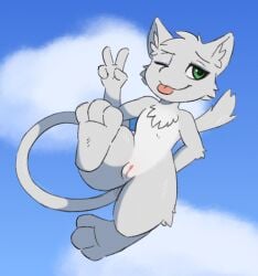 2025 absurd_res anthro clitoris detailed_background digital_media_(artwork) feet female fur generation_1_pokemon genitals hi_res hindpaw humanoid_hands legendary_pokemon mew mew_(pokemon) moodytail nintendo nude paws pokemon pokemon_(species) pussy raised_leg semi-anthro solo tail tongue tongue_out vulva yuki_(side_b)