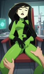 ai_generated ass bigmic145 black_hair bodysuit breasts disney disney_channel gloves green_skin groping kim_possible shego sleep_molestation sleeping
