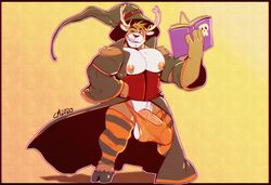 2020 anthro antlers bulge cursedmarked dafallen0ne halloween halloween_costume hooves male male_focus male_only nipple_piercing nipples solo solo_focus solo_male spellbook thighhighs thong tight_clothing veiny_penis witch witch_costume witch_hat