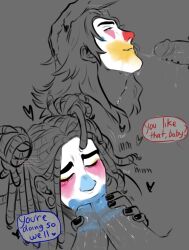 blowjob clown clown_boy clown_makeup english_text gay head_grab male penis saliva_string sevvydraws sucking_penis text