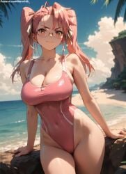 1girls 2d ai_generated ass athletic athletic_female bare_shoulders beach belly big_breasts breasts chest curvy curvy_figure cute cute_face detailed eyelashes eyeshadow female female_only fit fit_female focus glasses high_quality highschool_of_the_dead hips huge_breasts large_breasts legs light-skinned_female light_skin lips lipstick looking_at_viewer makeup mascara midriff navel nero100 one-piece_swimsuit orange_eyes outdoors pale-skinned_female pale_skin pink_hair posing sagging_breasts saya_takagi seductive seductive_look stable_diffusion swimsuit swimwear thick_thighs thighs twintails wide_hips yellow_eyes