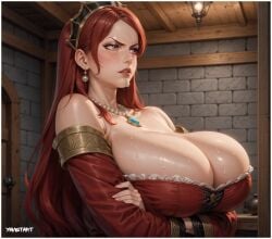 1girls adoptable ai_assisted ai_generated big_breasts breast_expansion breasts cleavage deviantart deviantart_link deviantart_username elegant elegant_dress female hilda_boreas_greyrat huge_breasts large_breasts long_hair medieval medieval_clothing milf mushoku_tensei mushoku_tensei:_isekai_ittara_honki_dasu oppai red_hair voluptuous voluptuous_female yametastudio