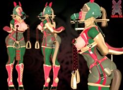 big_ass big_breasts blonde_hair body_modification bodysuit bridlebitch_(ibex) cammy_white giant_breasts hypnosis ibex-cg mind_break mind_control ponyplay ponytail street_fighter street_fighter_6