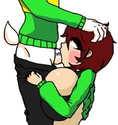 1boy 1girls anthro anthro_on_human asriel_dreemurr big_breasts big_penis blowjob breasts brown_hair chara deepthroat fellatio female female_human femsub green_shirt human large_breasts male/female male_anthro male_anthro/female_human maledom oral oral_sex penis red_eyes shirt_lift step-incest the_absolute undertale undertale_fanfiction