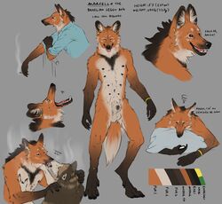 absurd_res anatomically_correct animal_genitalia anthro balls biped bodily_fluids brown_eyes canid canine canis cellphone cigarette clothed clothing dialogue duo english_text fur genitals hi_res inner_ear_fluff kissing male male/male mammal maned_wolf marcello_(sepulte) model_sheet multi_nipple multicolored_body multicolored_fur musk nipples nude open_mouth paws phone pillow portuguese_text reyes_(sepulte) saliva saliva_string sepulte sheath simple_background solo standing tall text tuft wolf