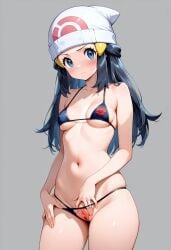 ai_generated bikini black_bikini blue_eyes blue_hair dawn_(pokemon) gavver_x highres looking_at_viewer pokemon pussy spread_pussy