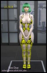 3d big_breasts big_breasts big_breasts big_nipples curvy curvy_body curvy_female curvy_figure curvy_hips english english_text green_hair grey_skin high_heels jinx(sim_doe) miss_bots(sim_doe) nip_slip no_sex original_characters revealing_clothes revealing_outfit robot robot_girl robot_humanoid sim_doe sims sims4 sims_4 the_sims the_sims_4
