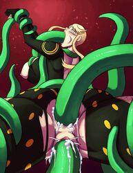 ahe_gao anal blonde_hair blush bondage clothed_sex clothing cum_in_pussy kasuga large_breasts multiple_penetration oral restrained rolling_eyes sengoku_basara tentacle tentacle_sex torn_clothes vaginal_penetration