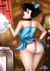 artist_name artist_on_twitter betty_rubble black_hair blue_clothing hanna-barbera human looking_back mature_female parody rx120 the_flintstones twitter twitter_username