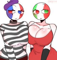 2girls among_us_reference big_boobs big_breasts boobs breasts breasts_to_breasts countryhumans countryhumans_girl female france_(countryhumans) italy_(countryhumans) kak0yt0_chel tagme