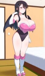 ai_generated black_hair female huge_breasts long_hair nozomi_(akitokage01) rouge_the_bat_(cosplay) tsundere