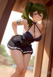 1girls 2d ai_generated ass bare_shoulders barefeet big_ass big_breasts breasts erophoenix feet female female_focus full_body green_hair long_hair looking_at_viewer looking_back miniskirt nude pale_skinned_female patreon_username ponytail smile soles solo solo_female sousou_no_frieren sweat thick thick_thighs toes ubel_(sousou_no_frieren) uncensored