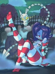 female leviathan_(skullgirls) mkmaffo skullgirls squigly stitched_mouth striped_legwear thighhighs undead_female