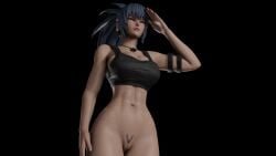 1girls 3d abs athletic_female blue_eyes blue_hair bottomless bouquetman brazilian brazilian_female female ikari_warriors king_of_fighters king_of_fighters_xv latina latina_female leona_heidern metal_slug military_girl pubic_hair salute saluting shaped_pubic_hair snk tagme