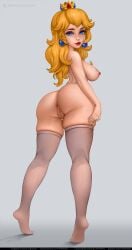 1girls aleskaart anus blonde_hair blue_eyes breasts_from_behind butt_focus female female_focus female_only legoman looking_back_at_viewer mario_(series) nintendo nipples princess_peach pussy_from_behind self_upload skindentation solo_female tagme thick_thighs thighhighs