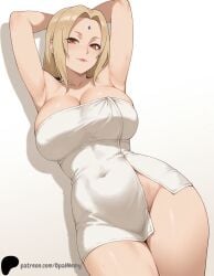 1girls ai_generated armpits arms_behind_head bare_arms bare_legs blonde_hair breasts brown_eyes closed_mouth collarbone covered_navel curvy female hi_res high_quality high_resolution highres huge_breasts large_breasts leaning_to_the_side legs light light_blush lips looking_at_viewer mature_female medium_hair naruto naruto_(classic) naruto_(series) naruto_shippuden nose opal_nemy patreon patreon_logo patreon_url patreon_username plain_background self_upload shadow shiny shiny_hair shiny_skin simple_background standing thick_thighs thighs towel tsunade watermark white_background white_towel