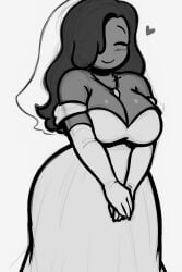 big_breasts big_butt black bride candle_(ii) curly_hair curvaceous curvy curvy_female curvy_hips curvy_thighs dark-skinned_female dark_hair dark_skin female gloves necklace shoulder_cutout wedding wedding_dress