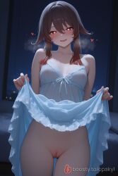 1girls ai_generated alternate_costume bare_arms bare_shoulders blush boosty boosty_username breasts breath brown_hair clothes_lift collarbone cowboy_shot cute cute_face cute_pussy dress dress_lift female frills genshin_impact hair_between_eyes heart heavy_breathing hu_tao_(genshin_impact) indoors innie_pussy intimate lifting_own_clothes long_hair looking_at_viewer love multicolored_hair nail_polish night no_panties no_pubic_hair opakyl open_mouth passionate pussy red_eyes romantic seductive see-through sensual short_hair_with_long_locks sidelocks skirt_hold skirt_lift sleeveless sleeveless_dress small_breasts smile solo solo_female solo_focus stable_diffusion standing steam suggestive symbol-shaped_pupils thigh_gap thighs uncensored white_dress wholesome