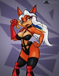 2d alhedgehog anthro bikini breasts color crash_(series) eyelashes female female_only furry heavy_metal legwear scowl simple_background sword taarna taarna_(cosplay) tawna_bandicoot warrior white_hair