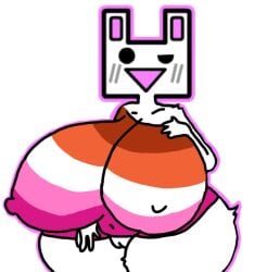 1girls big_breasts bottomless breasts bunny bunny_ears bunny_girl cube_459_(geometry_dash) ephixa_(artist) female female_focus furry geometry_dash huge_breasts huge_thighs kaleyyy lesbian_flag lesbian_pride_colors oversized_shirt p-con pussy solo solo_female solo_focus spurhuns thick_thighs traced traced_art