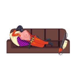 bodysuit boobamaster breasts couch exposed_breasts female female_only fempyro gas_mask laying_on_side missing_texture pixel_art pyro pyro_(team_fortress_2) sofa solo solo_female team_fortress_2 tf2 unzipped_bodysuit white_background