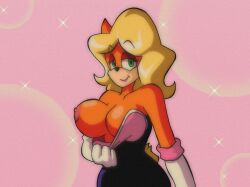 1990s_(style) anthro areola_slip areolae bandicoot bandicoot_girl blonde_hair breasts cleavage crash_(series) crash_(series) curvaceous curvy flashing furry gloves mutant nip_slip nipples not_human one_breast_out rouge_the_bat_(cosplay) seductive_look sexy simple_background sonic_(series) sonic_the_hedgehog_(series) style_emulation tail tawna_bandicoot